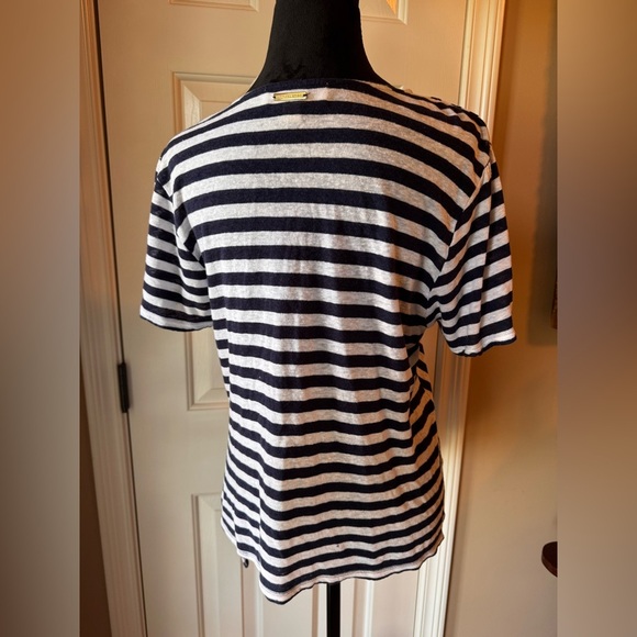Michael Kors, Linen Blend, Navy and White Striped Wrap Top - Picture 7 of 9
